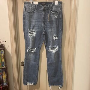 NWT Judy Blue Distressed Mid Rise Straight Leg Jeans - Dark Blue, Size 20W